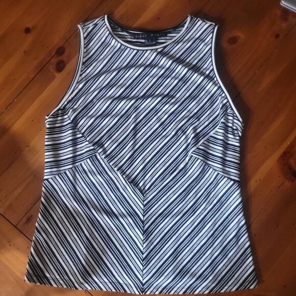 Yansi Fugel Women's Multi Directional Stripe Sleeveless Top Black/White - Size L - Picture 6 of 8